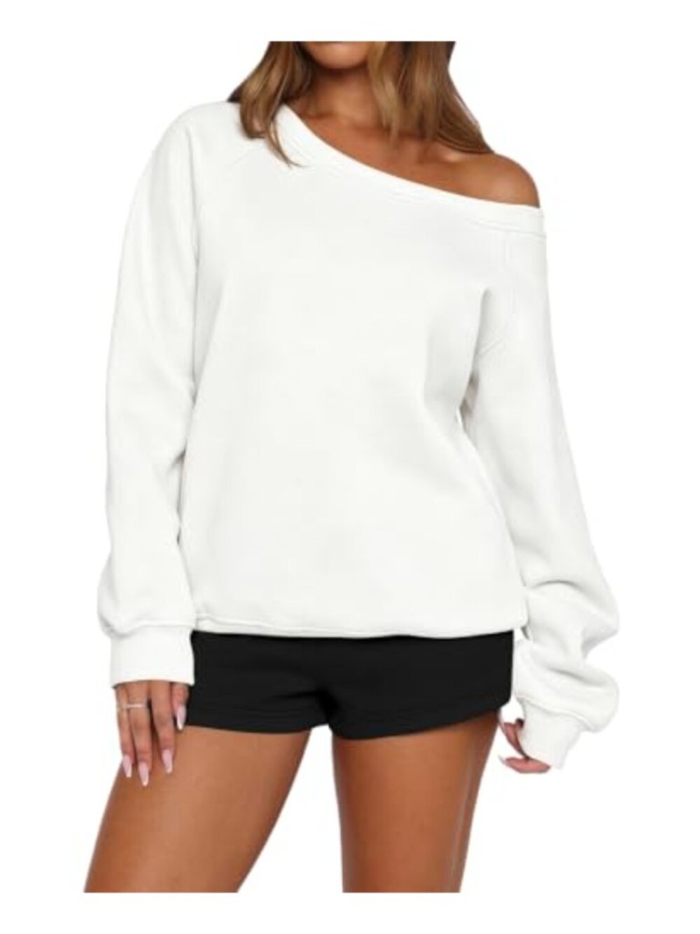 Off The Shoulder Oversized Sweatshirt Long Sleeve Cotton Blend Top